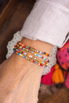 Gold tone 4 layering bracelets stack multi color glass beads