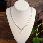 Classic Herringbone Necklace with a Freshwater Pearl Worn Gold Silver Gunmetal