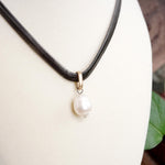 Classic Herringbone Necklace with a Freshwater Pearl Worn Gold Silver Gunmetal