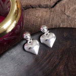 Puffy Heart Dangle Earrings – Silver Tone, Perfect for Valentine's Day