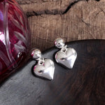 Puffy Heart Dangle Earrings – Silver Tone, Perfect for Valentine's Day