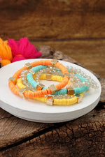 Beaded Bracelets stack of 5 Bright Colors Clay and Glass Layering bracelets