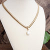 Classic Herringbone Necklace with a Freshwater Pearl Worn Gold Silver Gunmetal