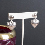 Puffy Heart Dangle Earrings – Silver Tone, Perfect for Valentine's Day