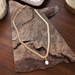 Classic Herringbone Necklace with a Freshwater Pearl Worn Gold Silver Gunmetal