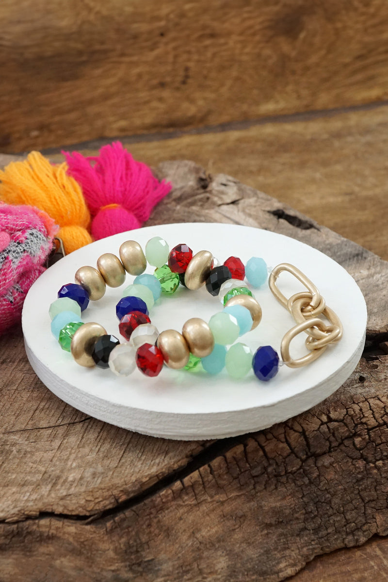Chunky Beaded Bracelets set in Multi Color with a chain