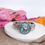 Wild Range – Horse & Mountain Statement Bangle Bracelet in Silver & Turquoise