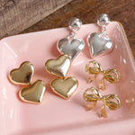 Double Heart Dangle Earrings – Gold or Silver Tone