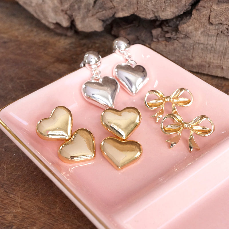 Double Heart Dangle Earrings – Gold or Silver Tone