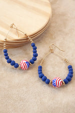 4th of July Wood Beads Teardrop Earrings Blue