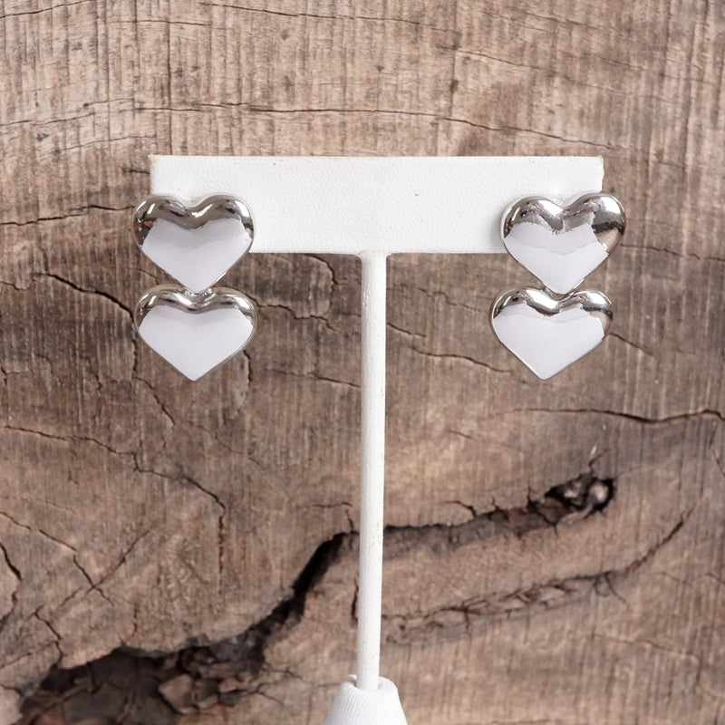 Double Heart Dangle Earrings – Gold or Silver Tone