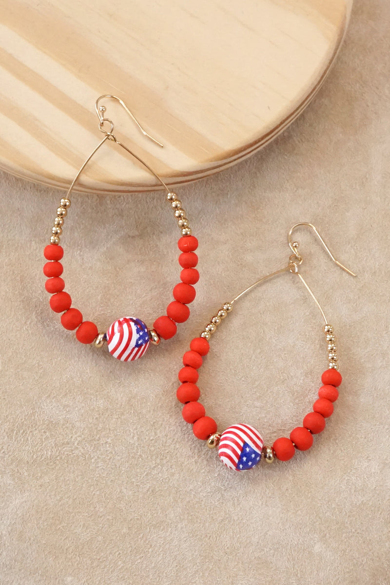 4th of July Wood Beads Teardrop Earrings Red