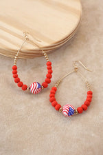 4th of July Wood Beads Teardrop Earrings Red