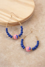 4th of July Wood Beads Teardrop Earrings Blue