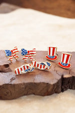 4th of July Patriot Studs earring set of 3 -  Hat Bow Slippers