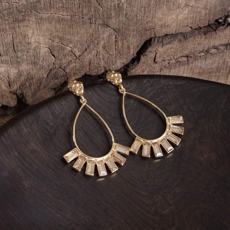 Teardrop Crystal Dangle Earrings – Gold Tone