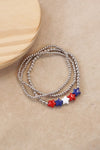 4th of July Bracelet Set Ball Beads CCB Silver