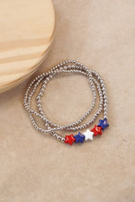 4th of July Bracelet Set Ball Beads CCB Silver