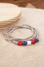 4th of July Bracelet Set Ball Beads CCB Silver