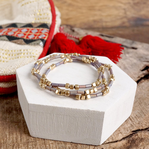 Layered Fall Colors and Gold Beaded Bracelets Sets