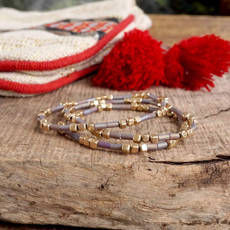 Layered Fall Colors and Gold Beaded Bracelets Sets