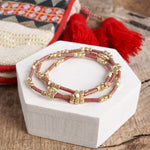 Layered Fall Colors and Gold Beaded Bracelets Sets