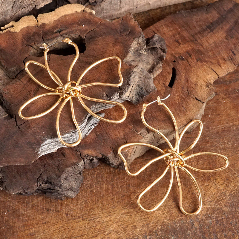 Flower Wire Bold Statement Earrings – Gold Tone