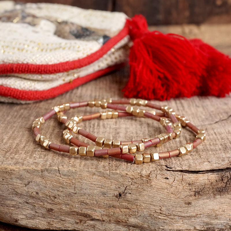 Layered Fall Colors and Gold Beaded Bracelets Sets