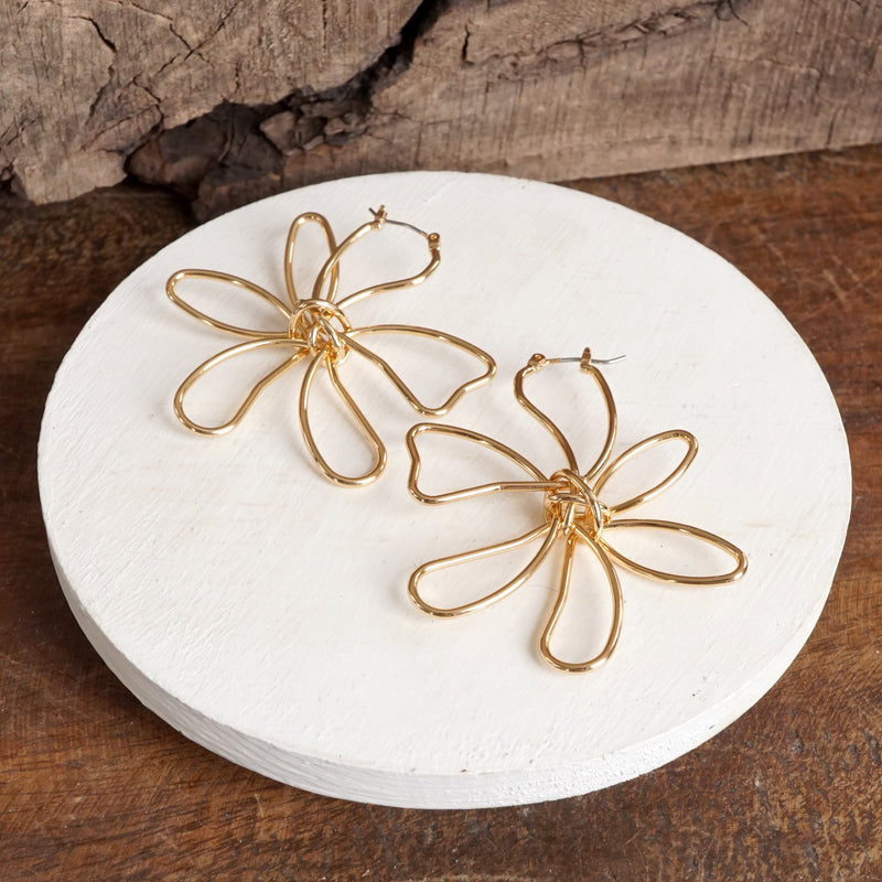 Flower Wire Bold Statement Earrings – Gold Tone