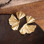 Bold Statement Abstract Fan Leaf Earrings – Gold Tone