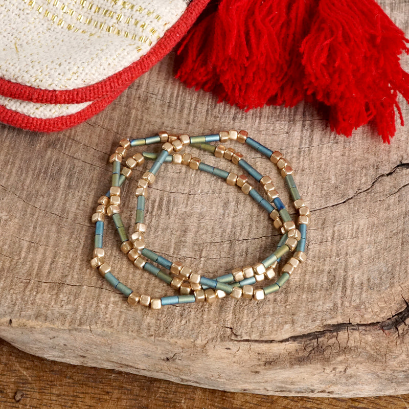 Layered Fall Colors and Gold Beaded Bracelets Sets