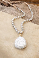 Beaded boho Necklace Mala Semi Precious White Stone and beads