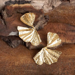 Bold Statement Abstract Fan Leaf Earrings – Gold Tone