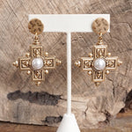 Boho Cross Drop Statement Earrings – Gold & Silver Tones