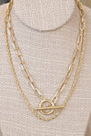 Front Toggle Closure Necklace Multi Layer Chain in Gold tone