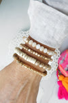 Bracelets stack of 4 piece beaded with Neutral Brown Semi Precious stones glass wooden and golden beads