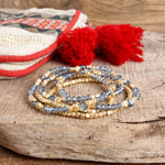 Layered Crystal Glass and Gold Beaded Fall Bracelets Sets