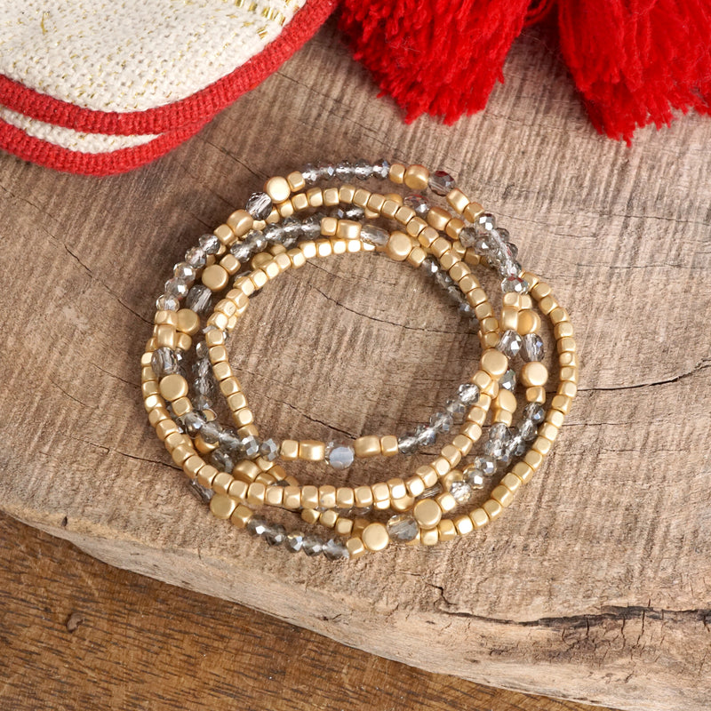 Layered Crystal Glass and Gold Beaded Fall Bracelets Sets