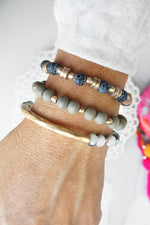 Boho Bracelets Stack of 3 piece Beaded bracelets Semi Precious stones in Gray and gold, Stacking bracelets