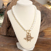 Boho Bee Pearls Statement Timeless Necklace in Worn Gold