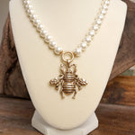 Boho Bee Pearls Statement Timeless Necklace in Worn Gold