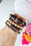 Black and Gold Bracelet Stack of 4 pieces Glass Metal and Acrylic beads