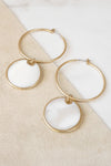Minimalist boho hoops earrings golden framed round shell dangled