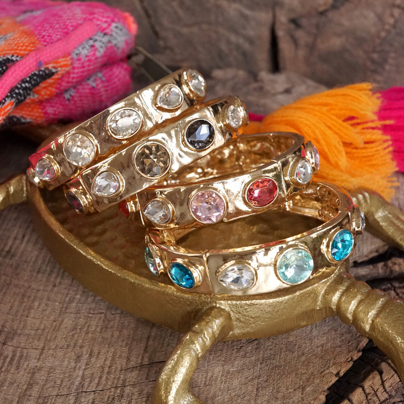 Sparkly Crystal Stretch Bangles – Gold Tone with Color Options
