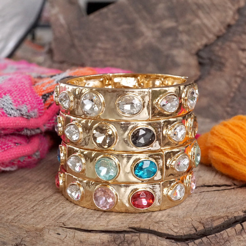 Sparkly Crystal Stretch Bangles – Gold Tone with Color Options