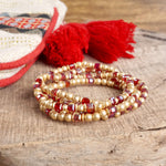 Layered Fall Glass and Gold Beaded Bracelets Sets