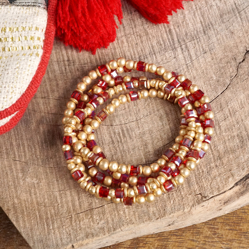 Layered Fall Glass and Gold Beaded Bracelets Sets