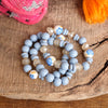 Blue Chinoiserie Wooden Glass Beads Bracelets Stack of 3 White Periwinkle