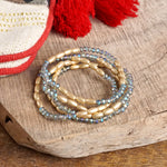 Layered Sparkly Glass and Gold Rice Beads Bracelets Sets