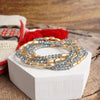 Layered Sparkly Glass and Gold Rice Beads Bracelets Sets